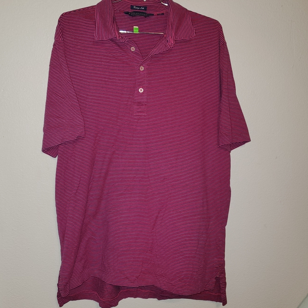 Polo Golf Ralph Lauren Vintage Lisle Shirt Mens L Pink Navy Stripes Pima Cotton